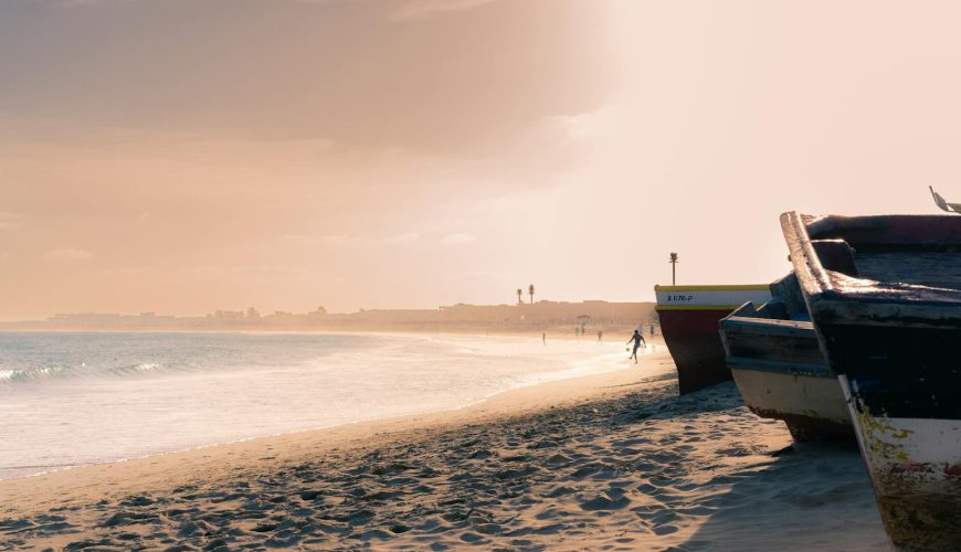 Fishing Boats on the Beach at Sunset, Cape Verde, Africa