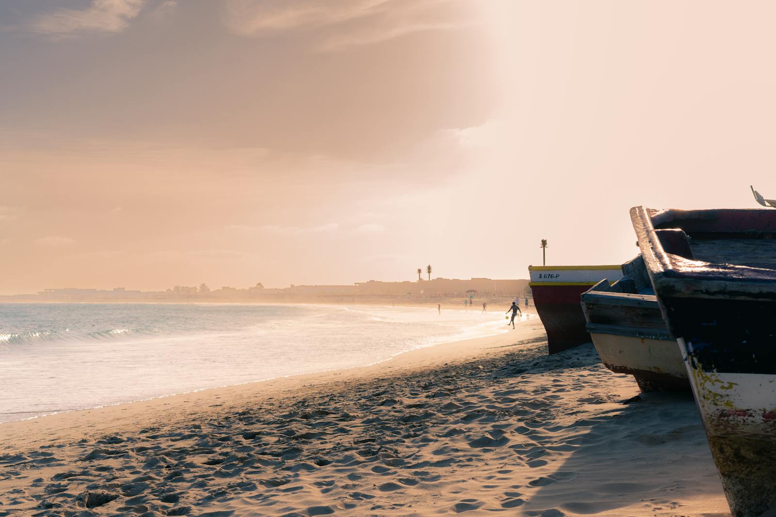 Fishing Boats on the Beach at Sunset, Cape Verde, Africa